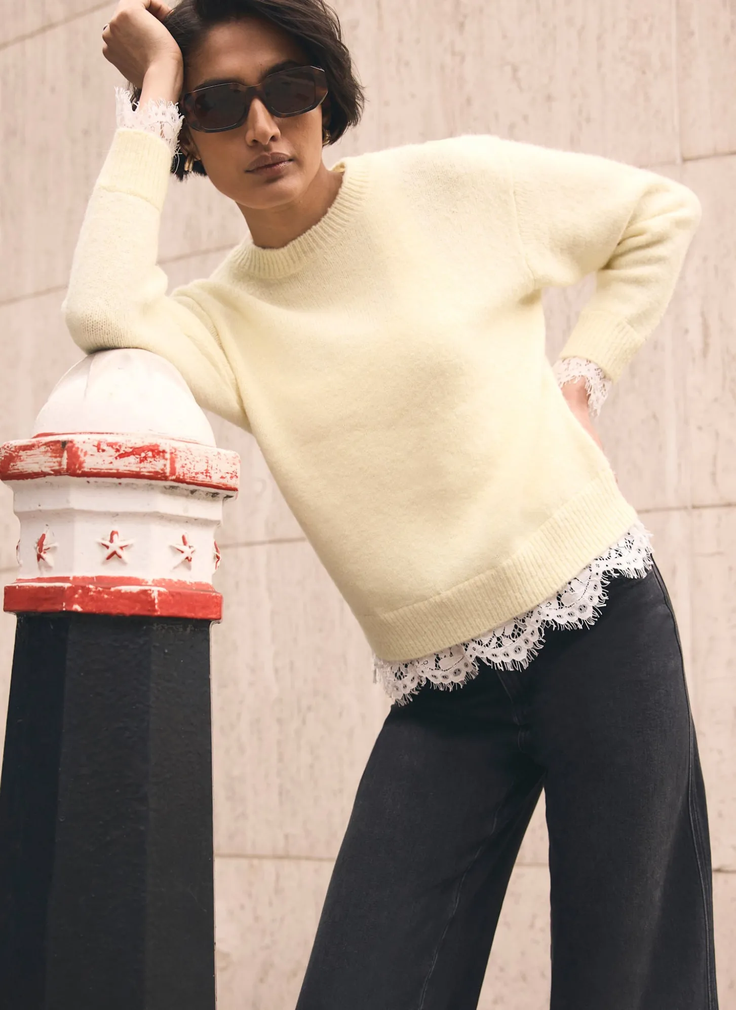 Butter Yellow Lace Hem Jumper