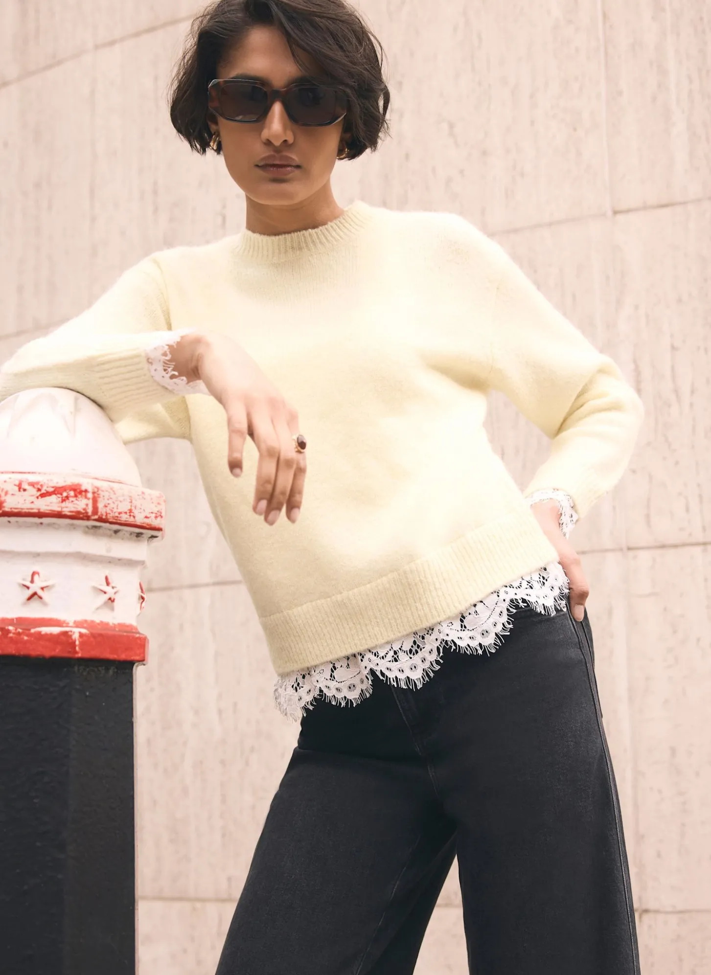 Butter Yellow Lace Hem Jumper