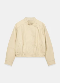 Butter Yellow Leather Cropped Pilot Bomber Jacket