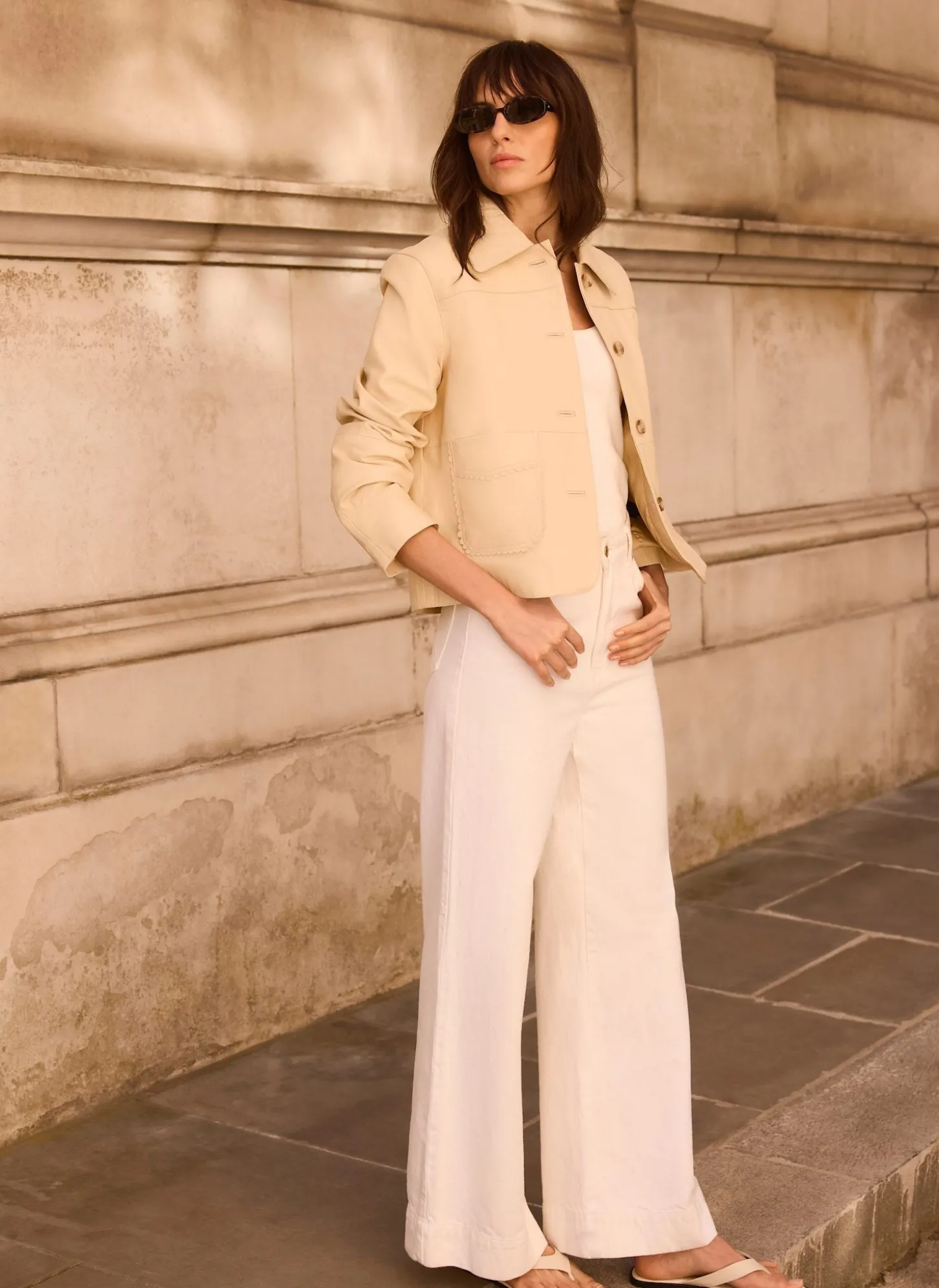 Butter Yellow Leather Scallop Detail Jacket
