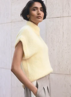 Butter Yellow Wool Blend Sleeveless Knit Top