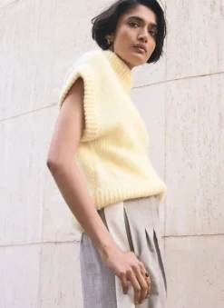 Butter Yellow Wool Blend Sleeveless Knit Top