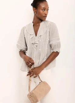 Cotton Stripe Ruffle Blouse