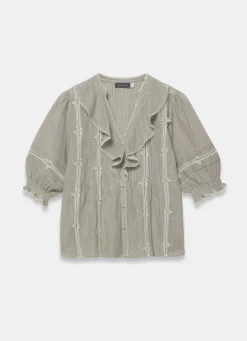 Cotton Stripe Ruffle Blouse