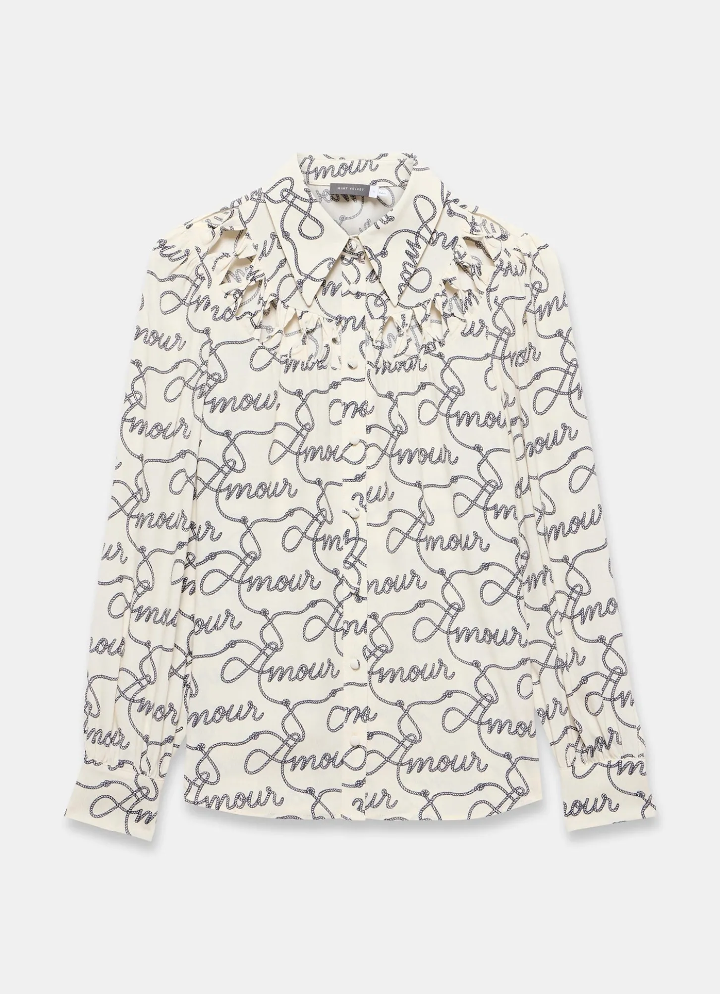 Cream Amour Print Bow Shirt