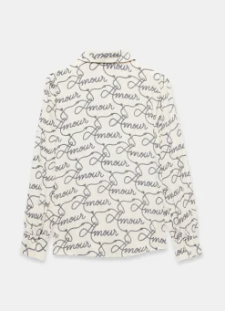 Cream Amour Print Bow Shirt