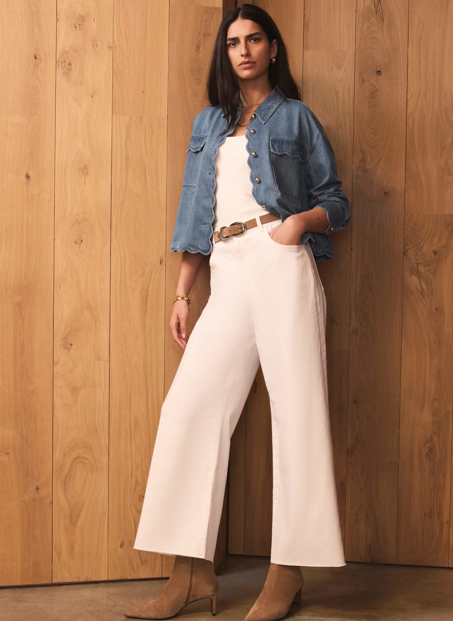 Cream Ankle Wide Leg Jeans