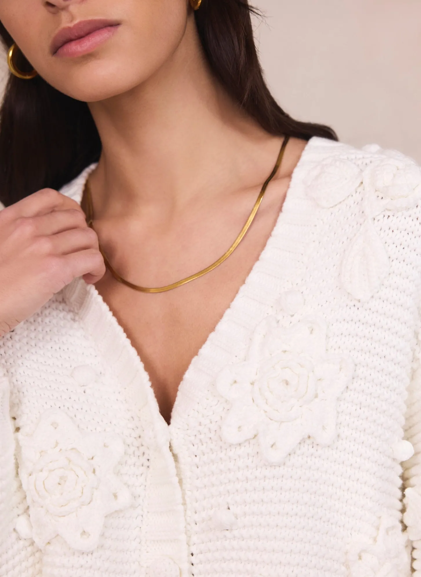 Cream Applique Flower Cardigan