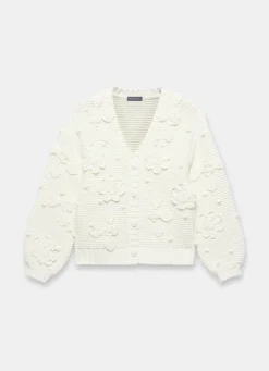 Cream Applique Flower Cardigan