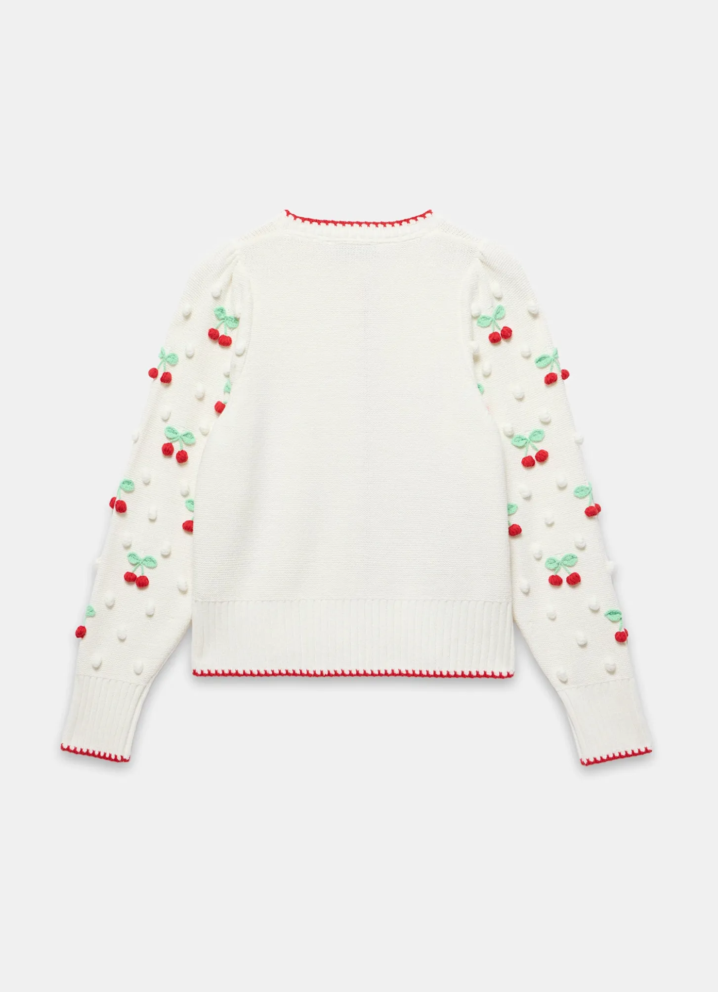 Cream Cherry Applique Knit Cardigan