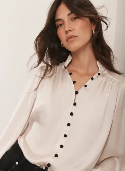 Cream Contrast Satin Blouse