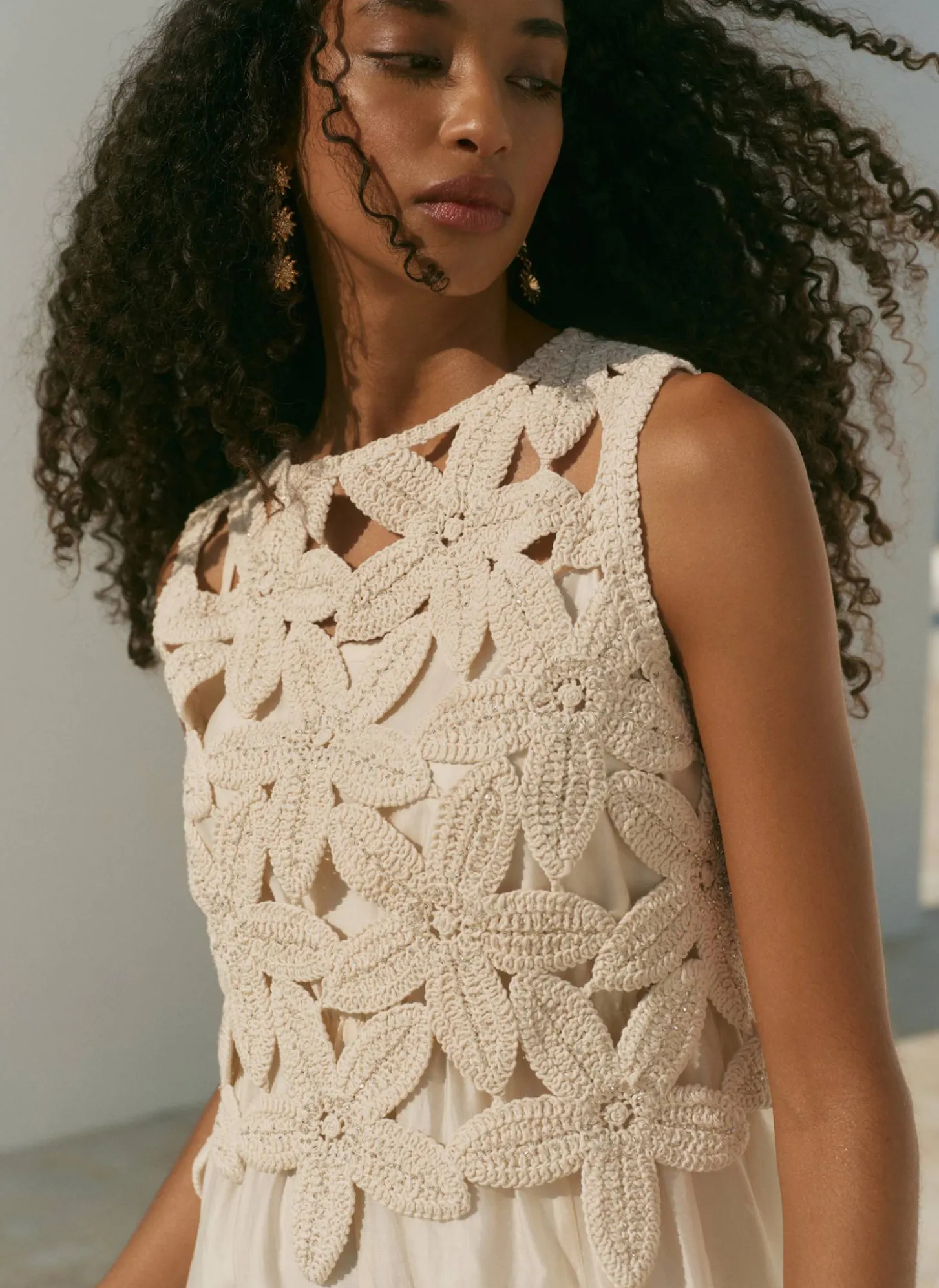 Cream Cotton Blend Crochet Maxi Dress