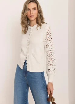 Cream Cotton Blend Crochet Cardigan