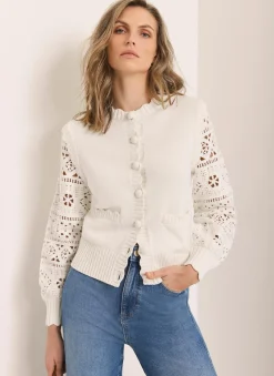 Cream Cotton Blend Crochet Cardigan