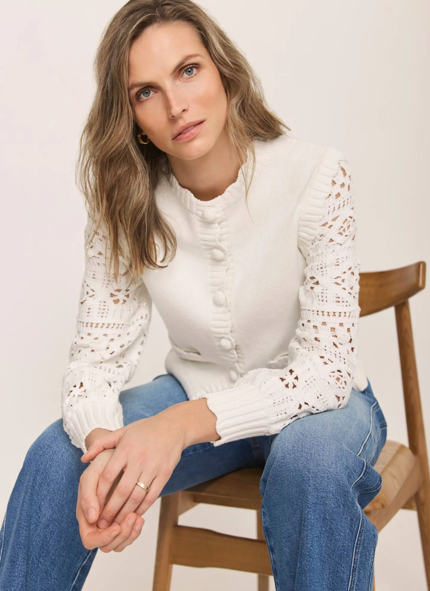Cream Cotton Blend Crochet Cardigan