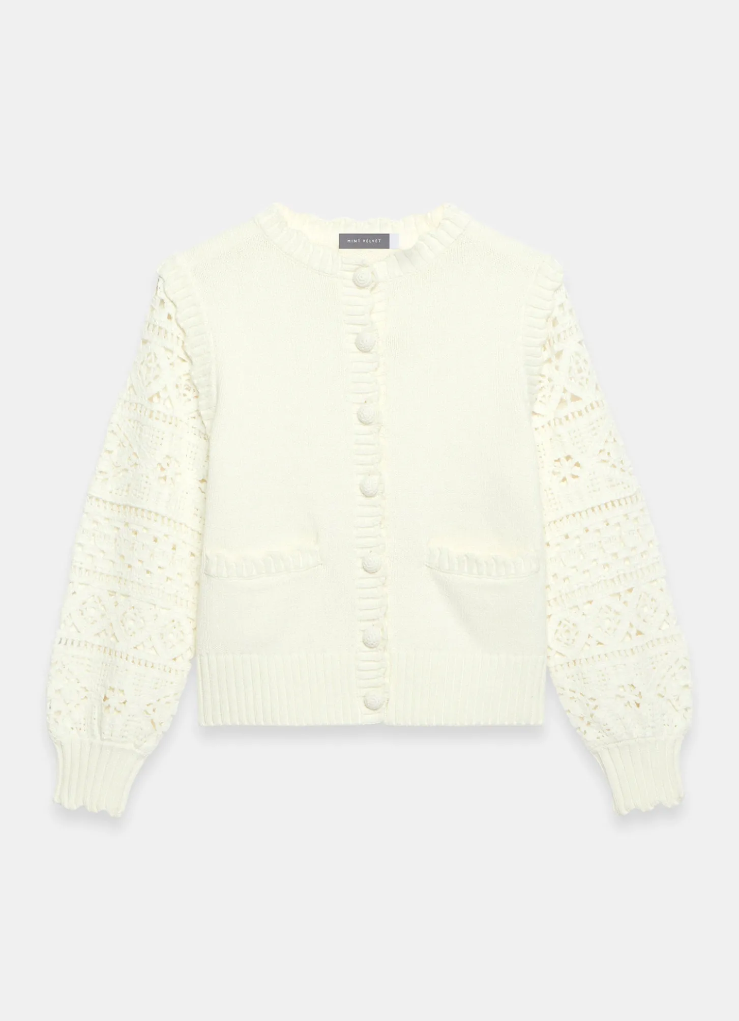 Cream Cotton Blend Crochet Cardigan