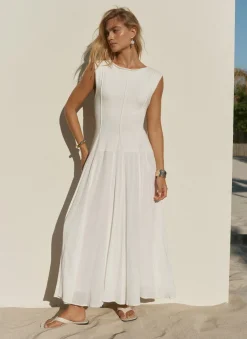 Cream Cotton Blend Drop Waist Maxi Dress