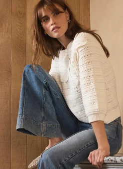 Cream Cotton Blend Floral Detail Jumper