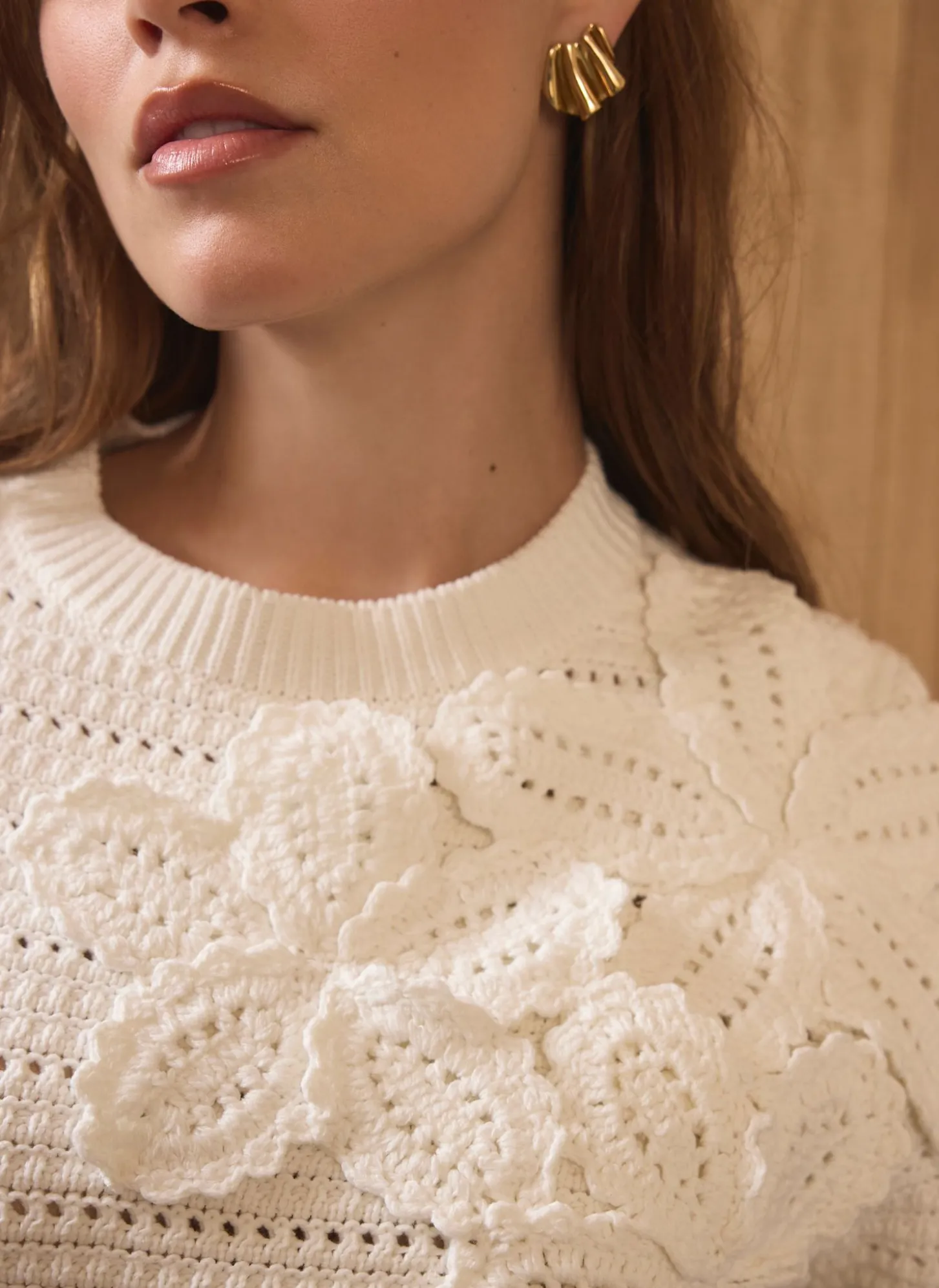 Cream Cotton Blend Floral Detail Jumper