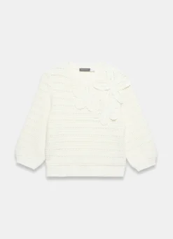 Cream Cotton Blend Floral Detail Jumper