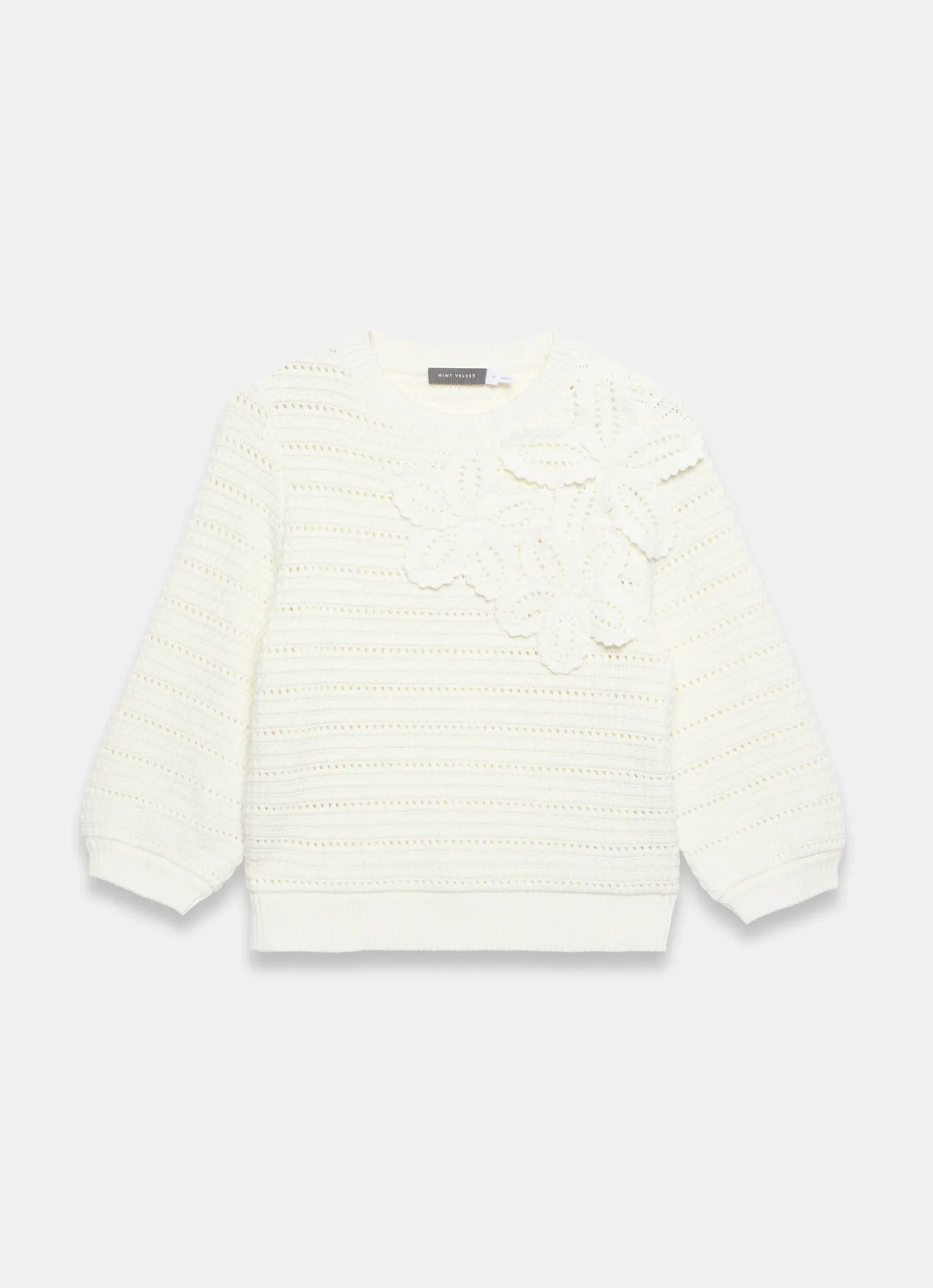 Cream Cotton Blend Floral Detail Jumper