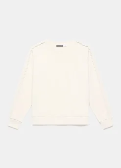 Cream Cotton Blend Lace Trim Sweatshirt