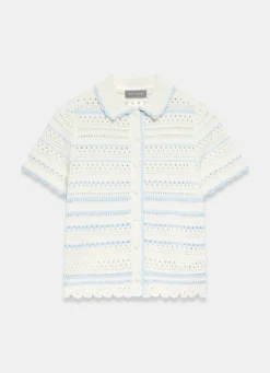 Cream Cotton Blend Stripe Crochet Top