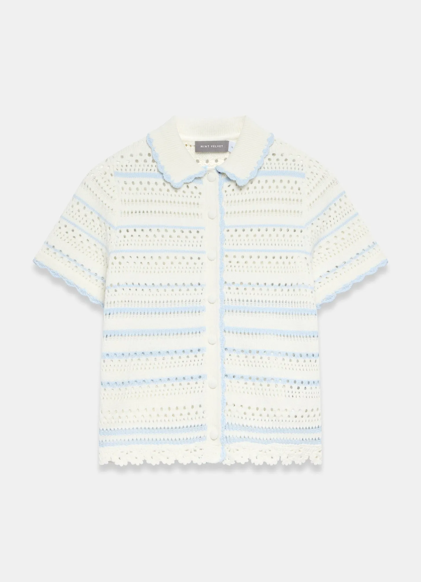 Cream Cotton Blend Stripe Crochet Top