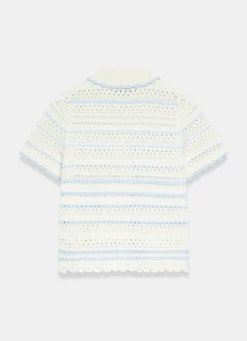 Cream Cotton Blend Stripe Crochet Top