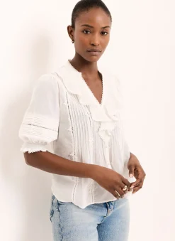 Cream Cotton Ruffle Blouse