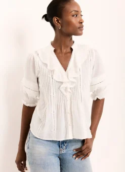 Cream Cotton Ruffle Blouse