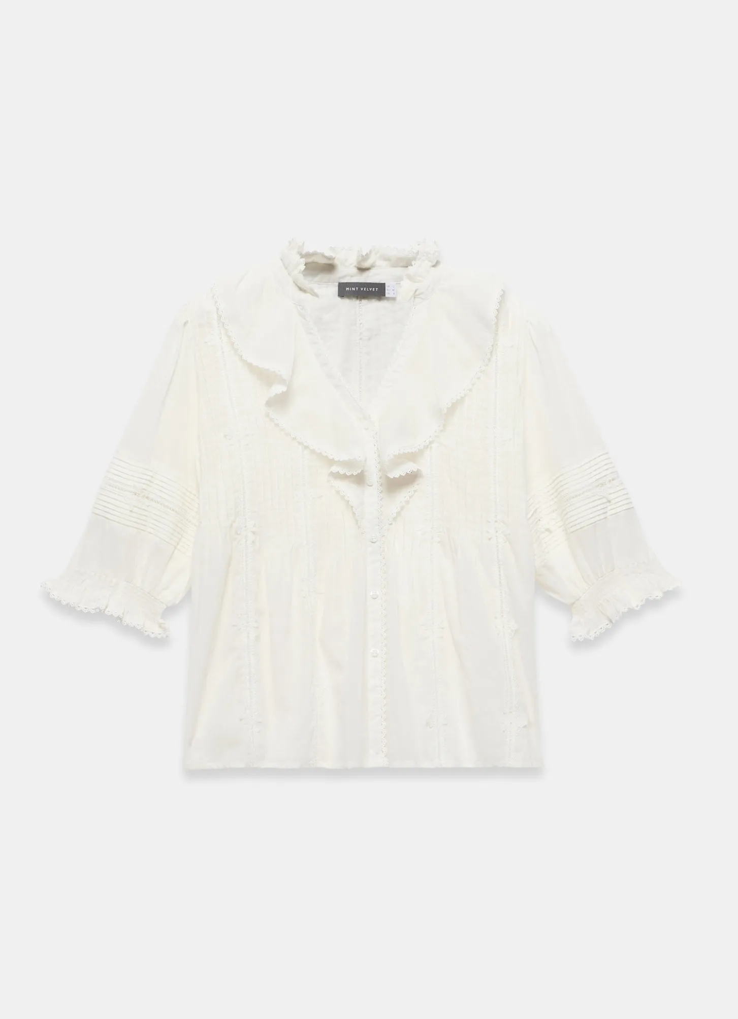 Cream Cotton Ruffle Blouse