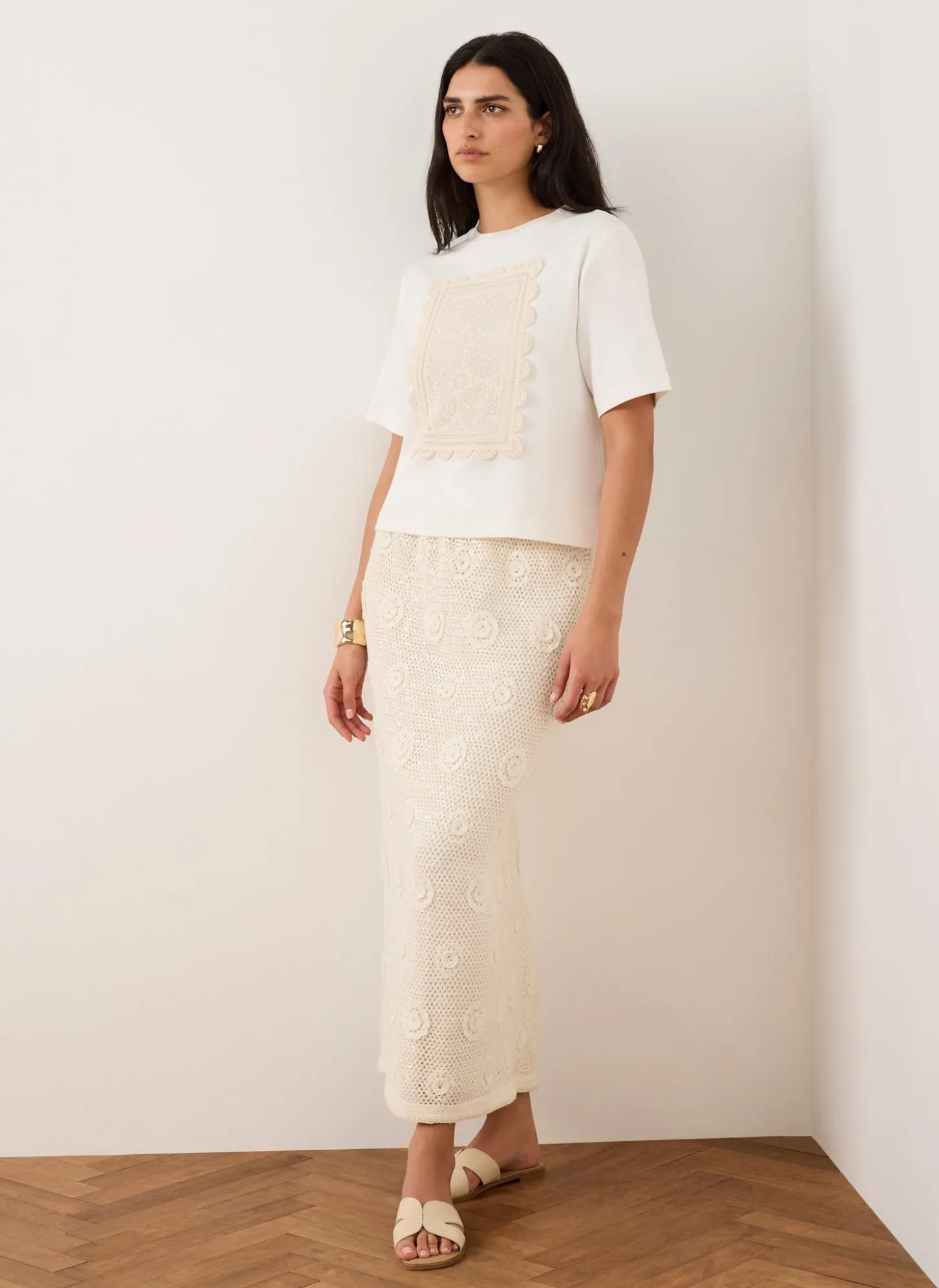Cream Crochet Panel T-Shirt