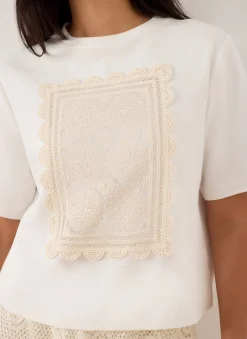 Cream Crochet Panel T-Shirt