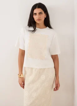 Cream Crochet Panel T-Shirt