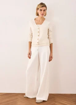 Cream Crochet Side Stripe Trousers