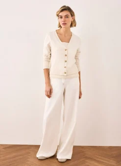 Cream Crochet Side Stripe Trousers