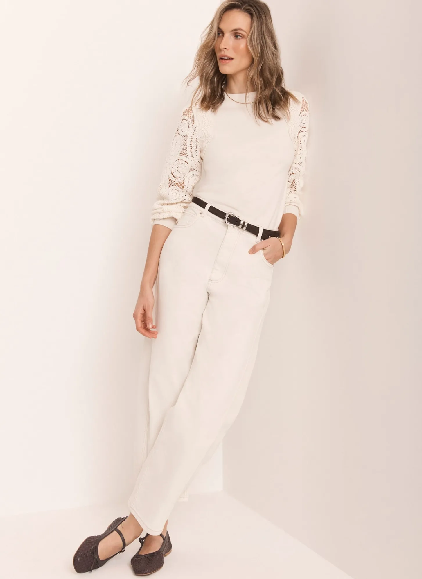 Cream Crochet Sleeve Jumper