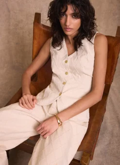 Cream Denim Diamond Textured Waistcoat