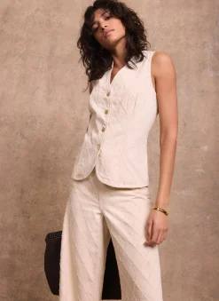Cream Denim Diamond Textured Waistcoat