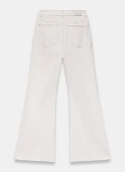Cream Denim Embroidered Flared Jeans