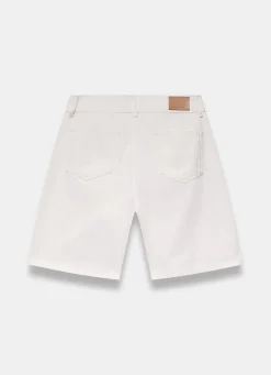 Cream Denim Mid Length Shorts