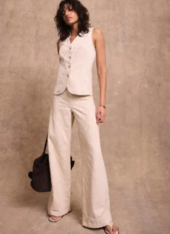 Cream Diamond Textured Wide Jeans