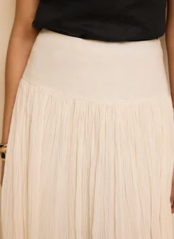 Cream Drop Waist Crinkle Midi Skirt