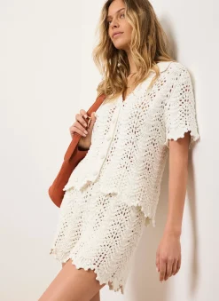 Cream Embellished Crochet Shorts