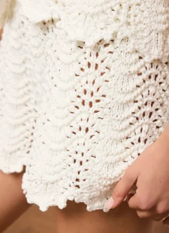 Cream Embellished Crochet Shorts