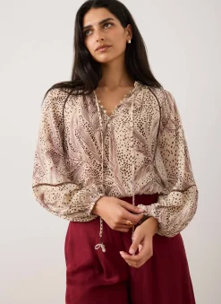Cream Feather Print Blouse