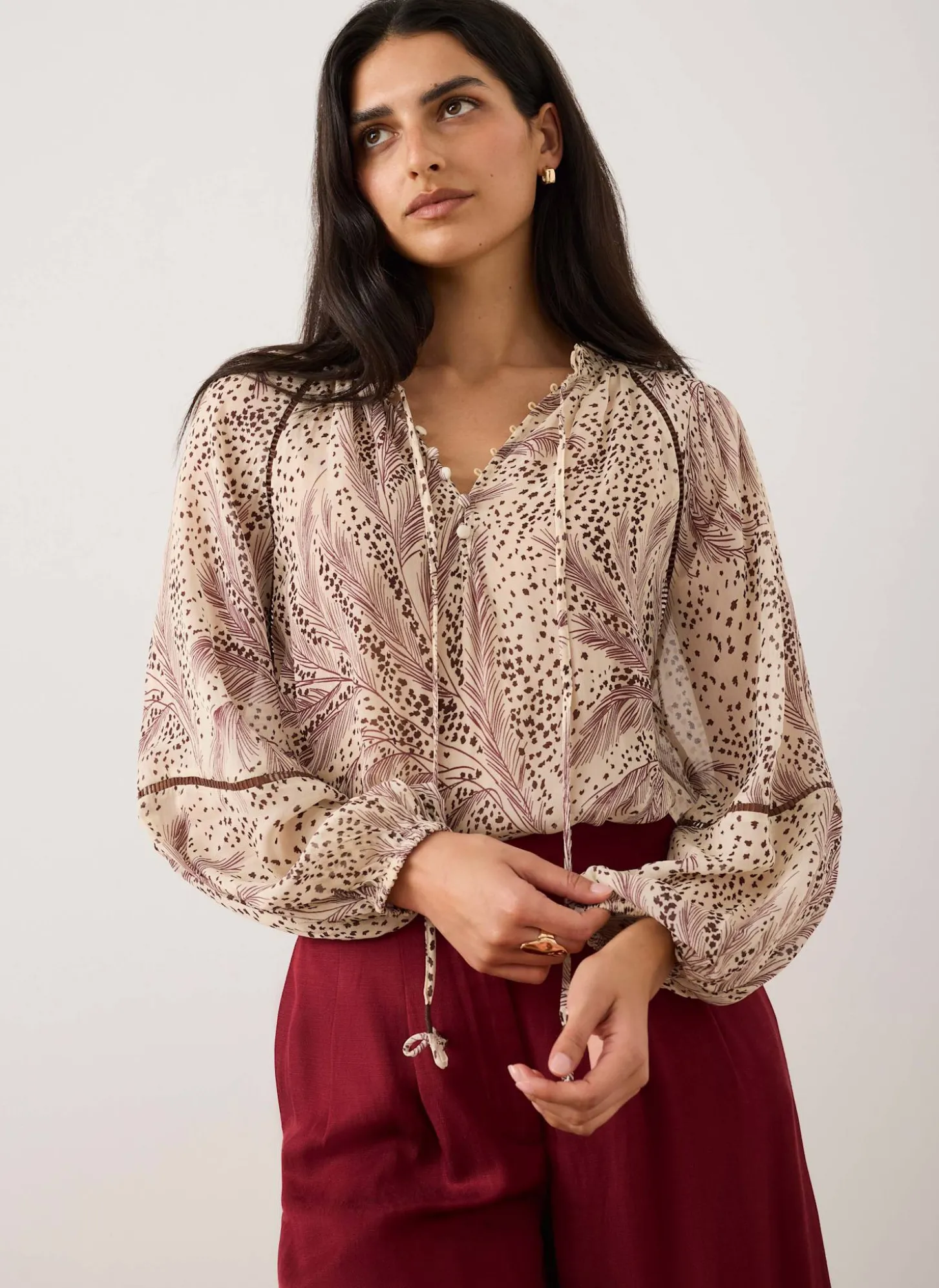 Cream Feather Print Blouse