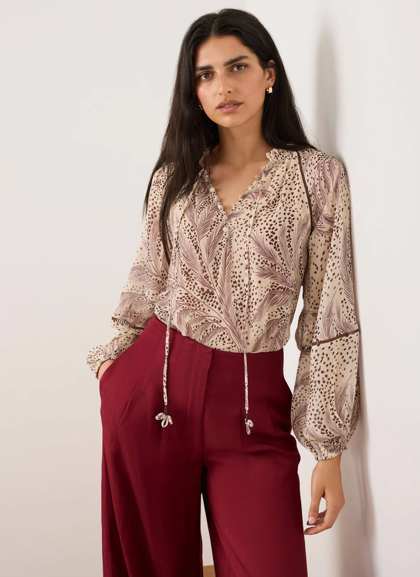 Cream Feather Print Blouse