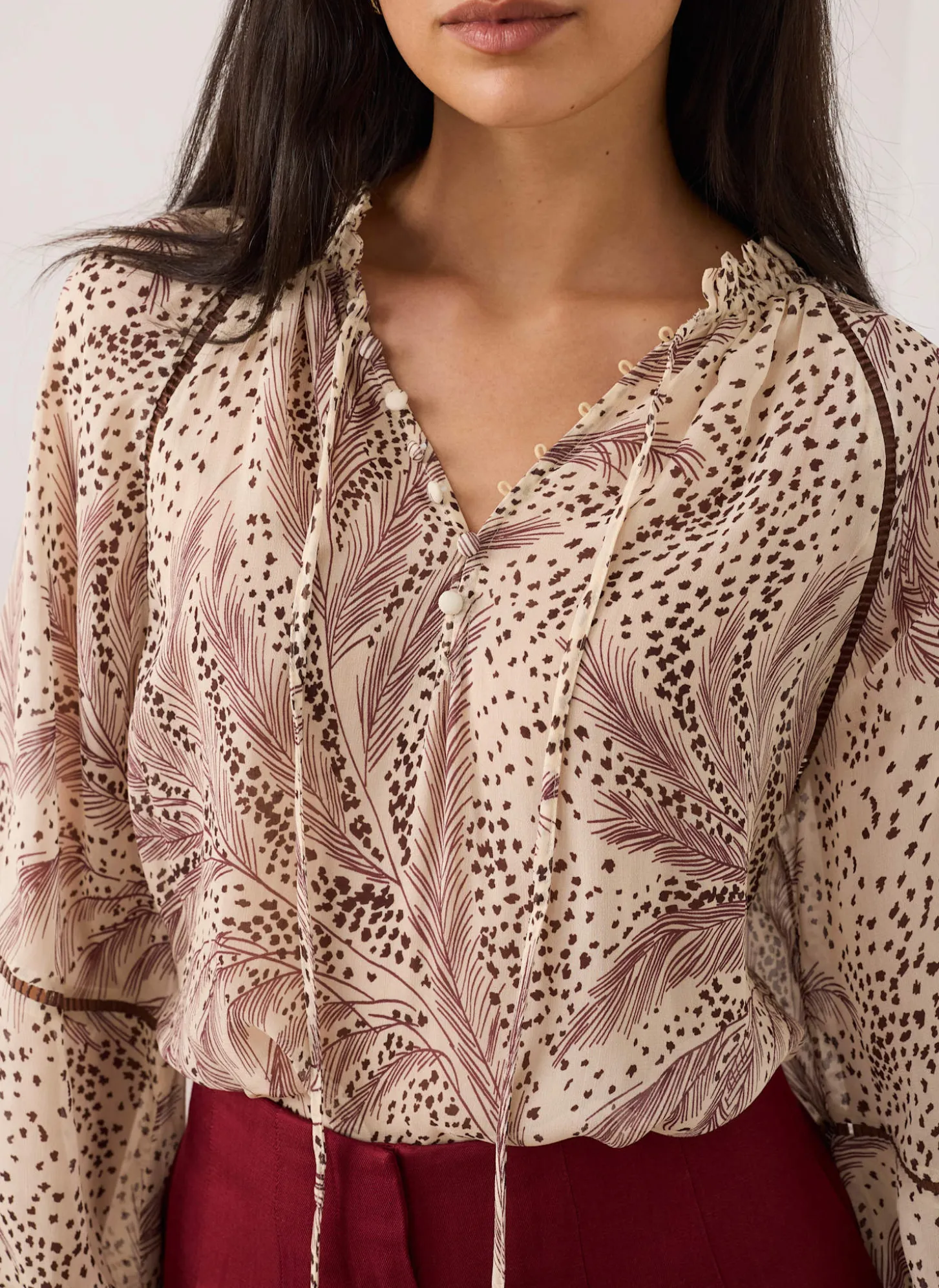 Cream Feather Print Blouse